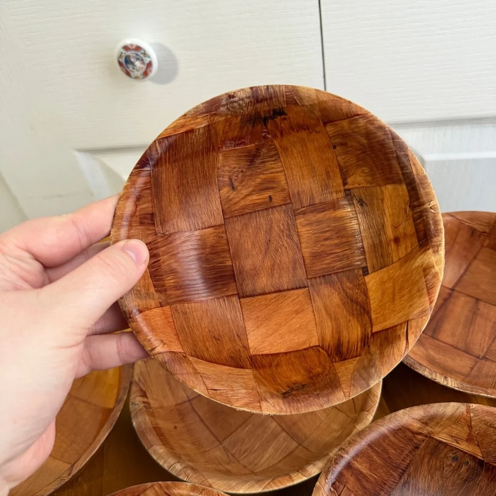 Lot of 7‎ wooden cereal salad bowls